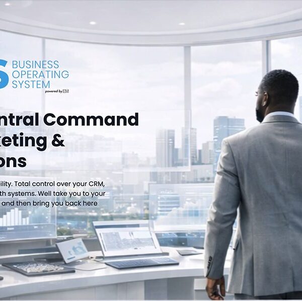 EM2-BOS Business Operating System presented as central command for marketing and operations